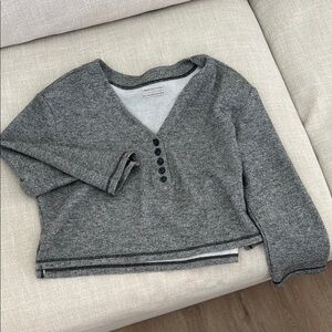 Gray V-Neck Buttoned Sweater